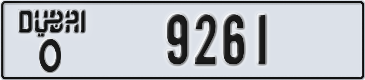 dubai License Plate Number 9261 Code O