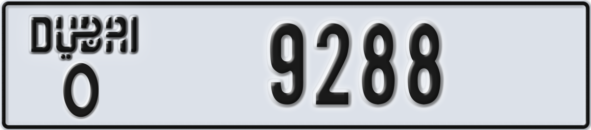dubai License Plate Number 9288 Code O