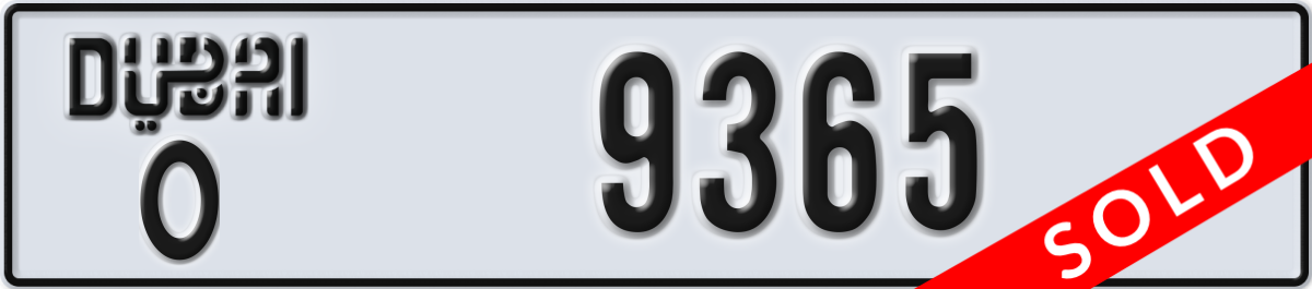 dubai License Plate Number 9365 Code O