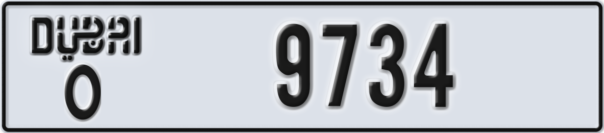 dubai License Plate Number 9734 Code O