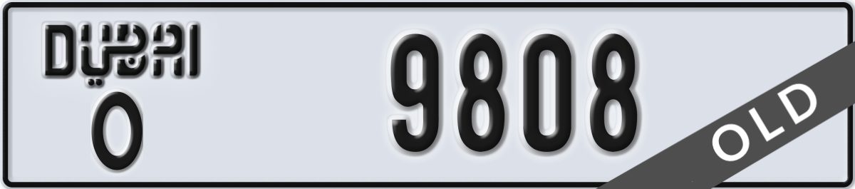 dubai License Plate Number 9808 Code O