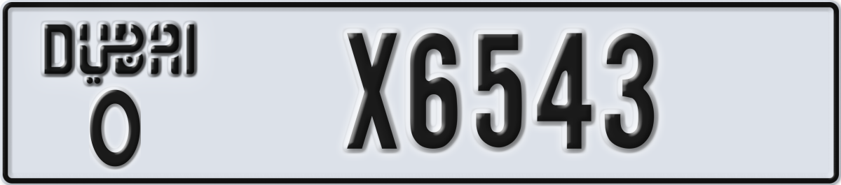 dubai License Plate Number X6543 Code O