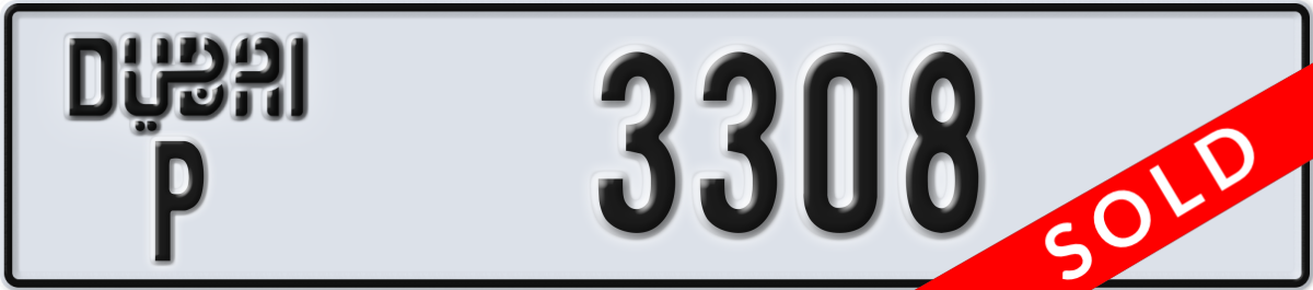 dubai License Plate Number 3308 Code P