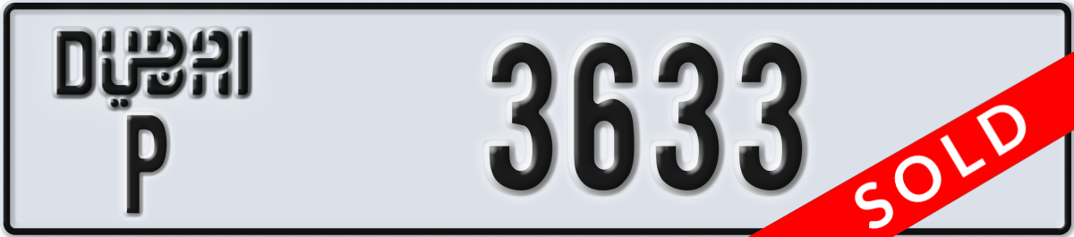 dubai License Plate Number 3633 Code P