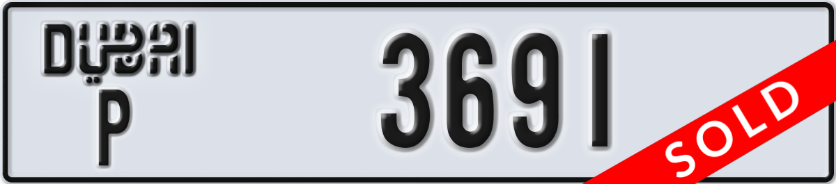 dubai License Plate Number 3691 Code P