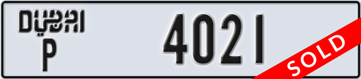 dubai License Plate Number 4021 Code P