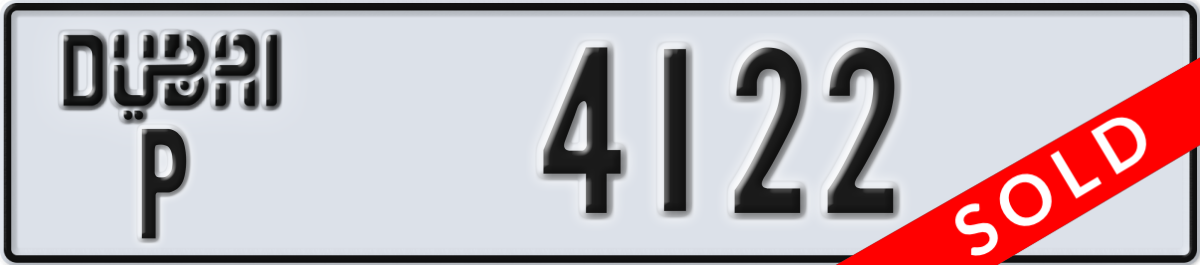dubai License Plate Number 4122 Code P