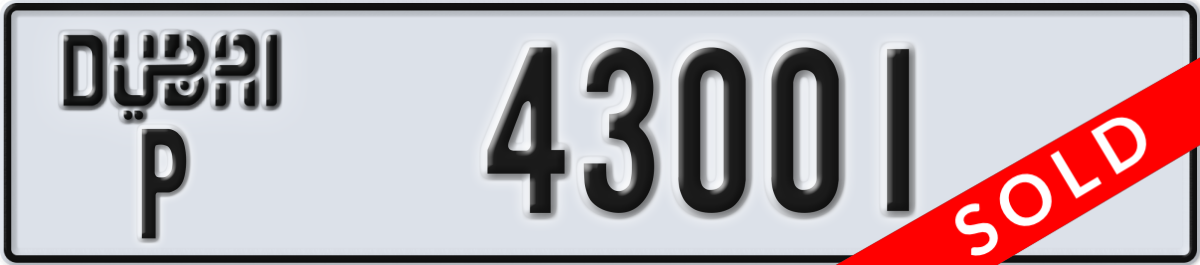 dubai License Plate Number 43001 Code P