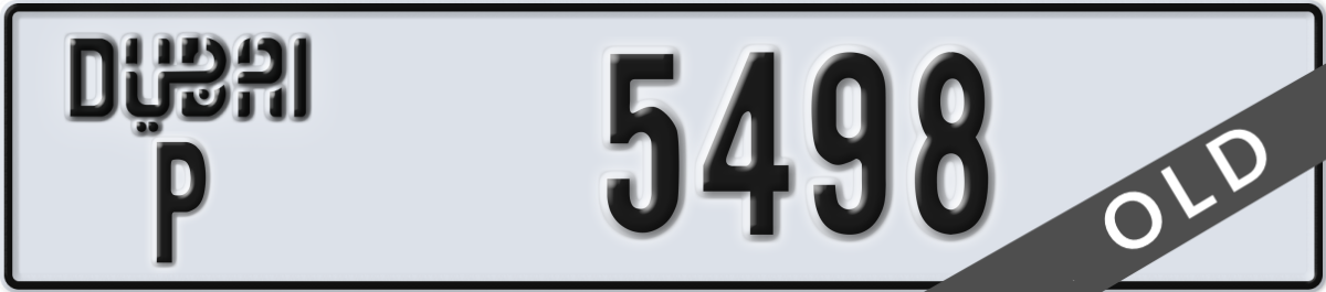 dubai License Plate Number 5498 Code P