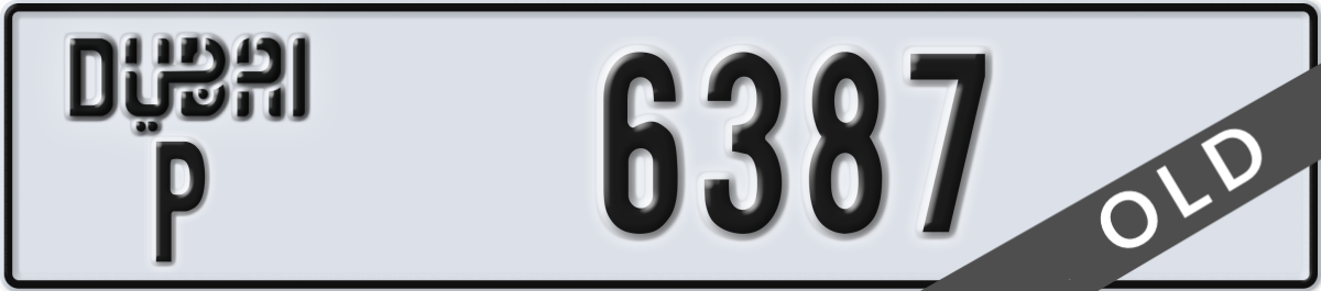 dubai License Plate Number 6387 Code P