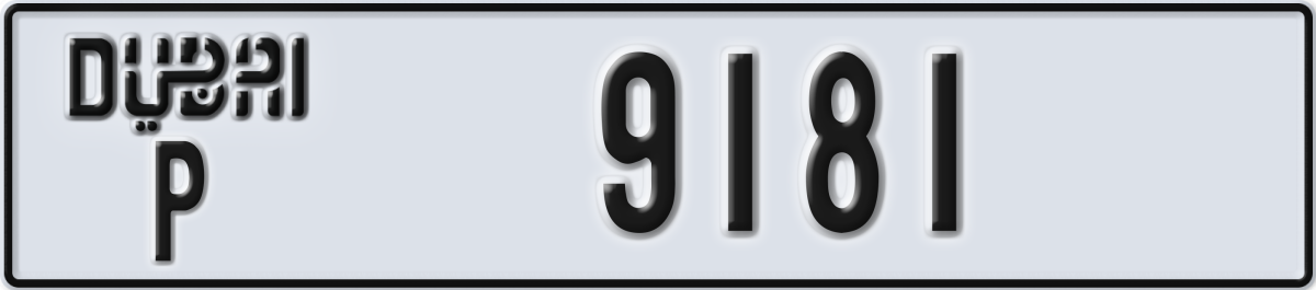 dubai License Plate Number 9181 Code P