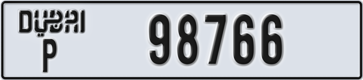 dubai License Plate Number 98766 Code P