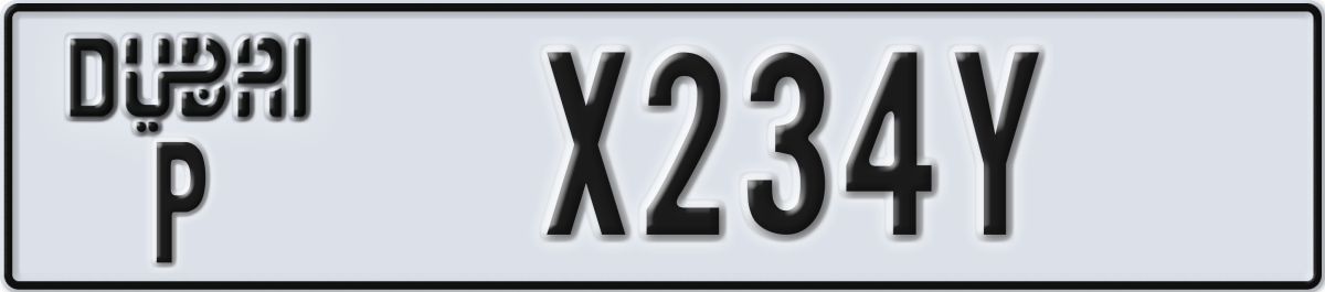 dubai License Plate Number X234Y Code P