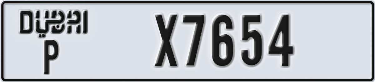 dubai License Plate Number X7654 Code P