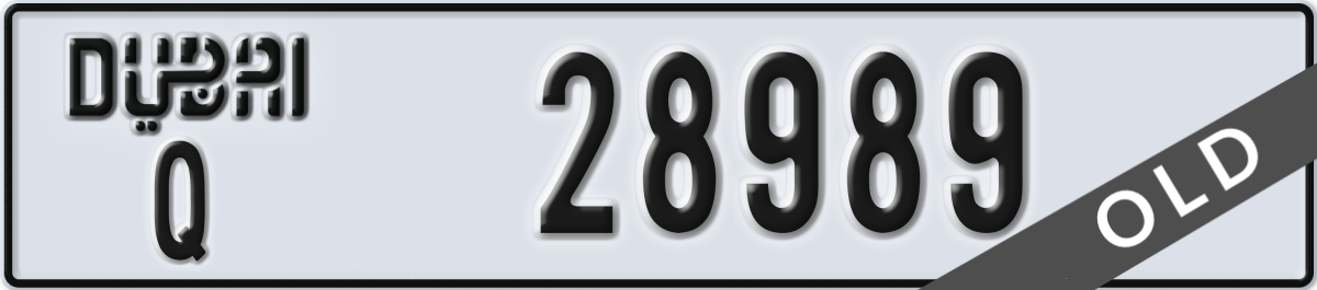 dubai License Plate Number 28989 Code Q