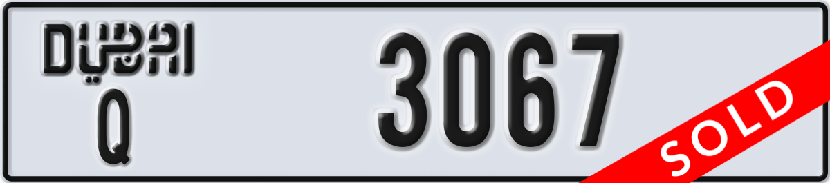 dubai License Plate Number 3067 Code Q