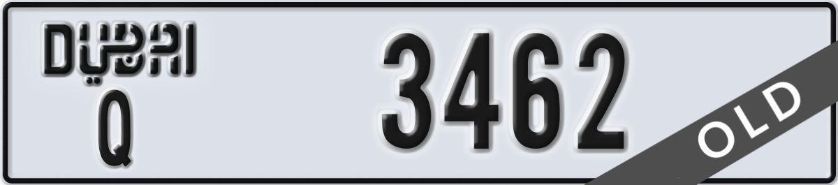 dubai License Plate Number 3462 Code Q