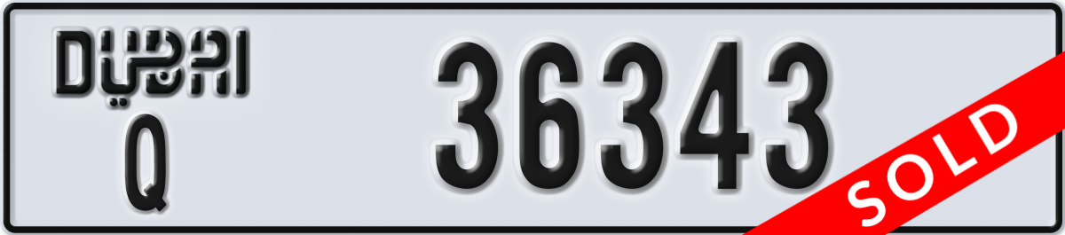 dubai License Plate Number 36343 Code Q
