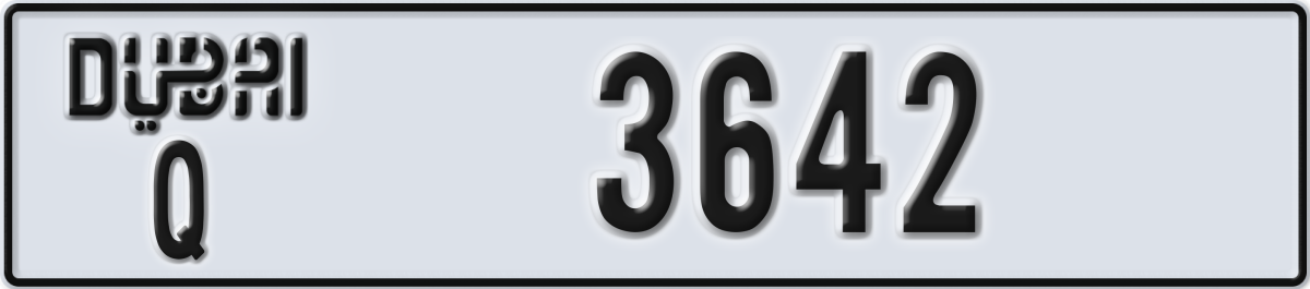 dubai License Plate Number 3642 Code Q