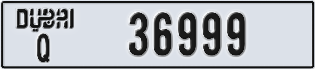 dubai License Plate Number 36999 Code Q