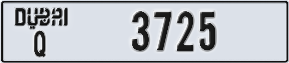 dubai License Plate Number 3725 Code Q