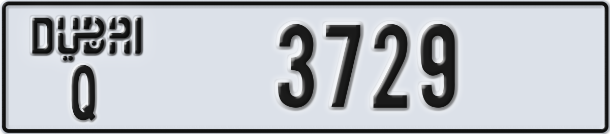 dubai License Plate Number 3729 Code Q