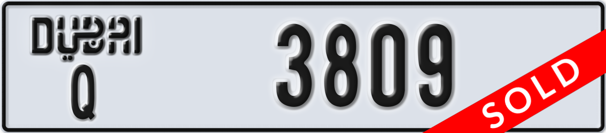 dubai License Plate Number 3809 Code Q