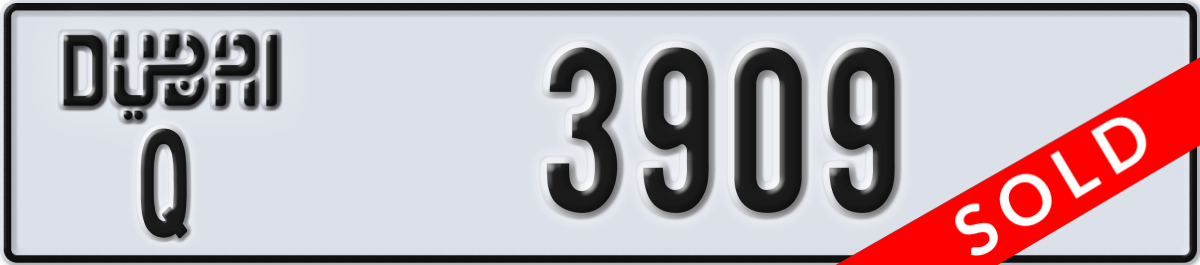 dubai License Plate Number 3909 Code Q