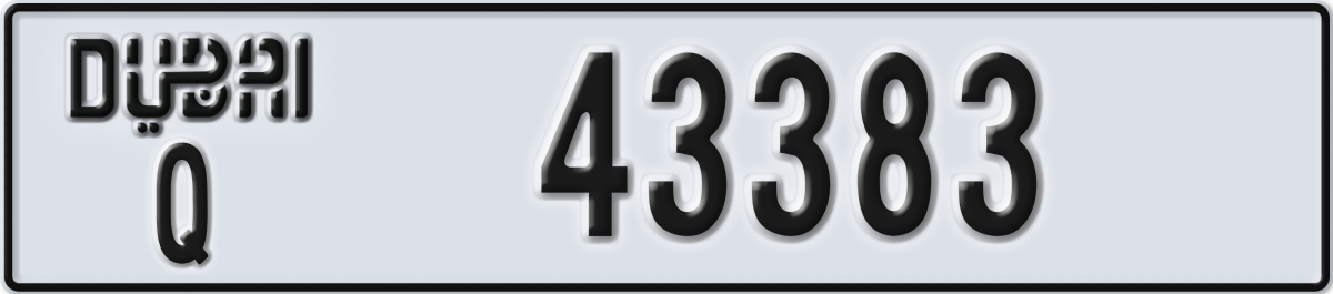 dubai License Plate Number 43383 Code Q