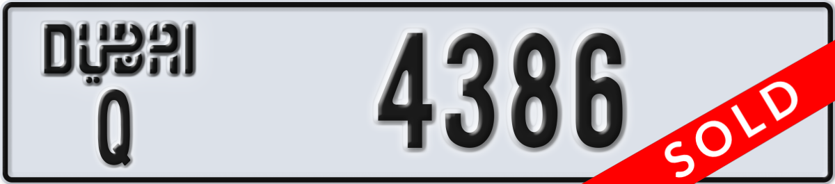 dubai License Plate Number 4386 Code Q