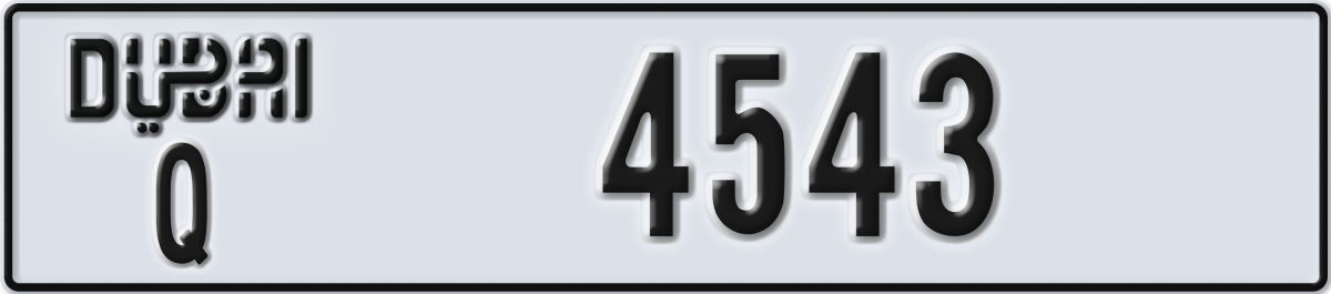 dubai License Plate Number 4543 Code Q