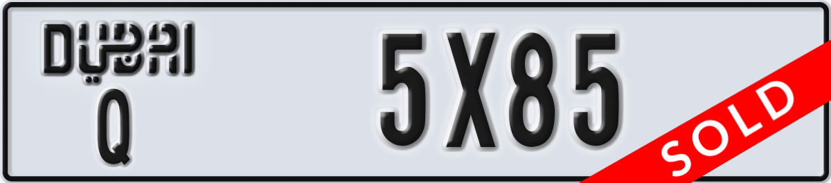 dubai License Plate Number 5X85 Code Q