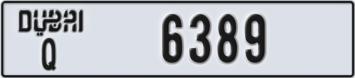 dubai License Plate Number 6389 Code Q