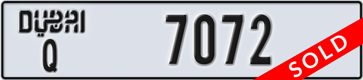 dubai License Plate Number 7072 Code Q