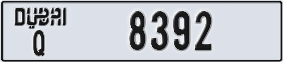 dubai License Plate Number 8392 Code Q