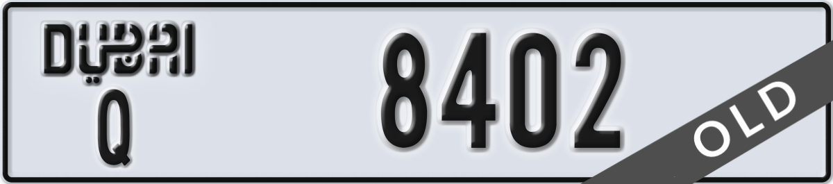 dubai License Plate Number 8402 Code Q