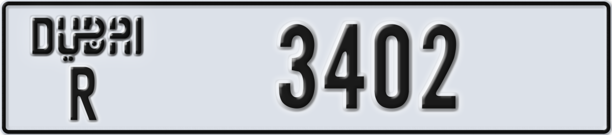 dubai License Plate Number 3402 Code R