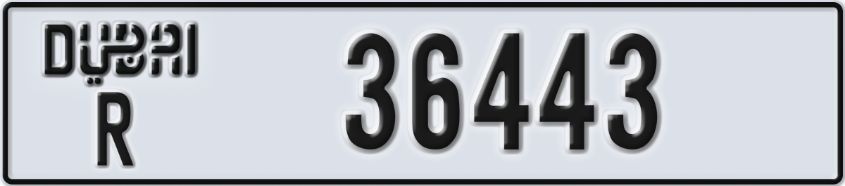 dubai License Plate Number 36443 Code R