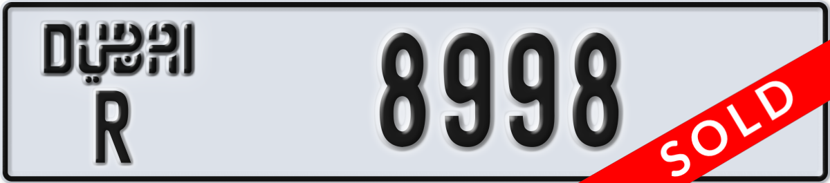 dubai License Plate Number 8998 Code R
