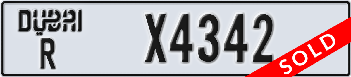 dubai License Plate Number X4342 Code R