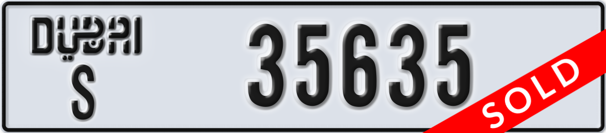 dubai License Plate Number 35635 Code S