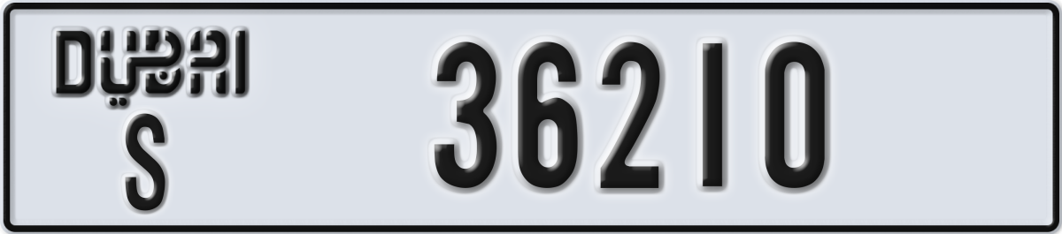 dubai License Plate Number 36210 Code S