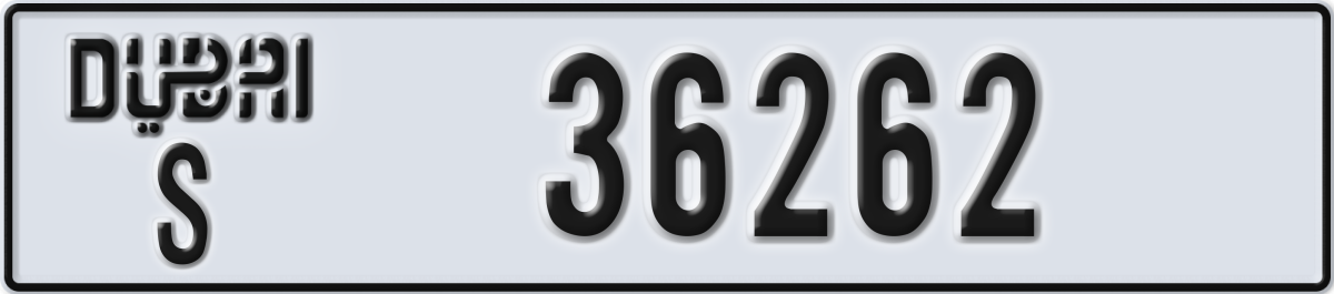 dubai License Plate Number 36262 Code S