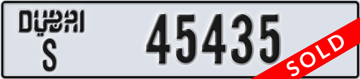 dubai License Plate Number 45435 Code S