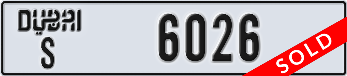 dubai License Plate Number 6026 Code S