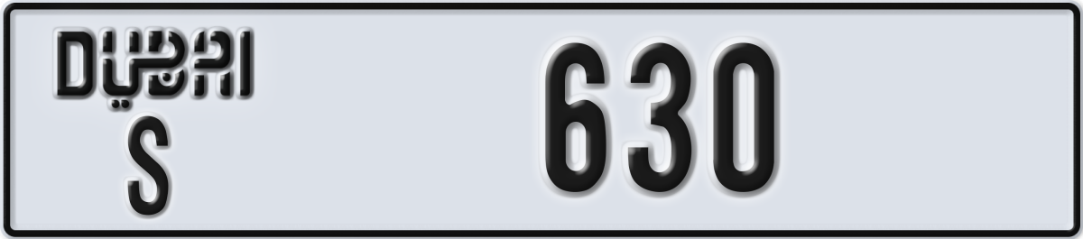 dubai License Plate Number 630 Code S