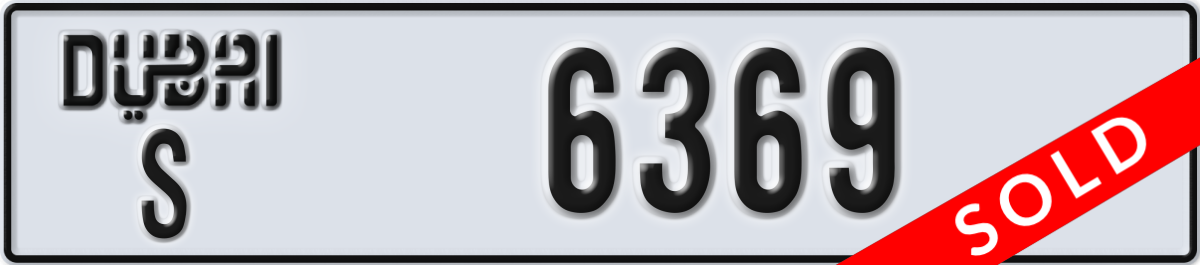 dubai License Plate Number 6369 Code S