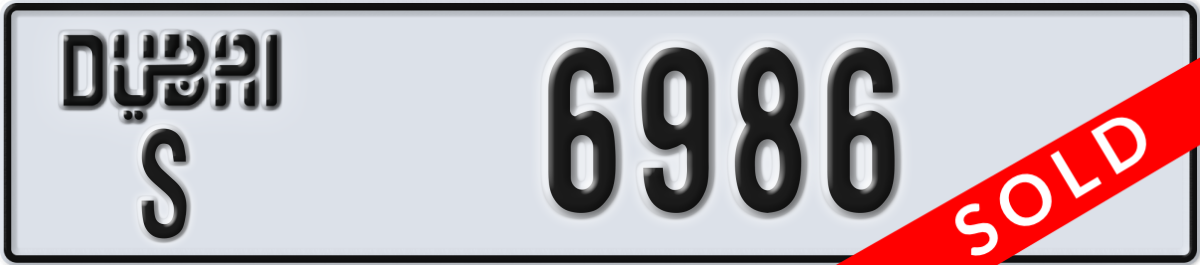dubai License Plate Number 6986 Code S