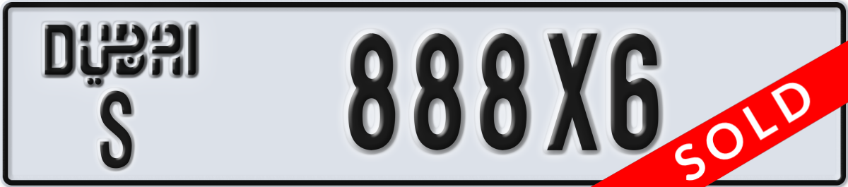 dubai License Plate Number 888X6 Code S