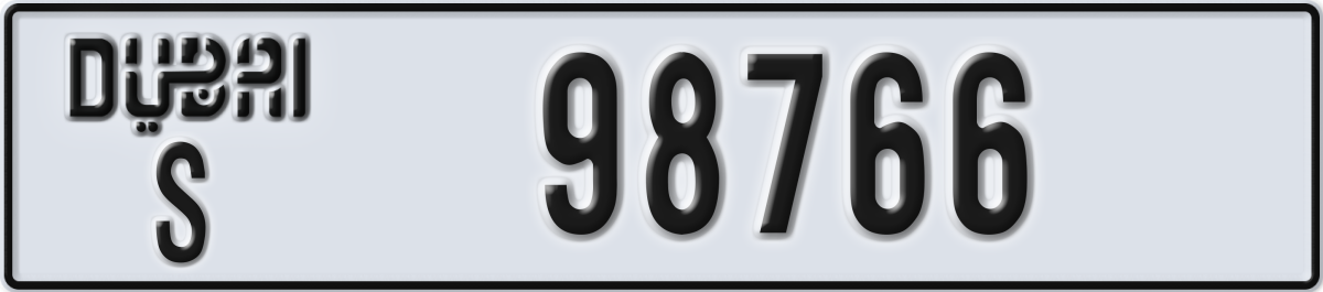 dubai License Plate Number 98766 Code S